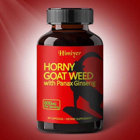 Horny goat weed capsules with botanical ingredient label